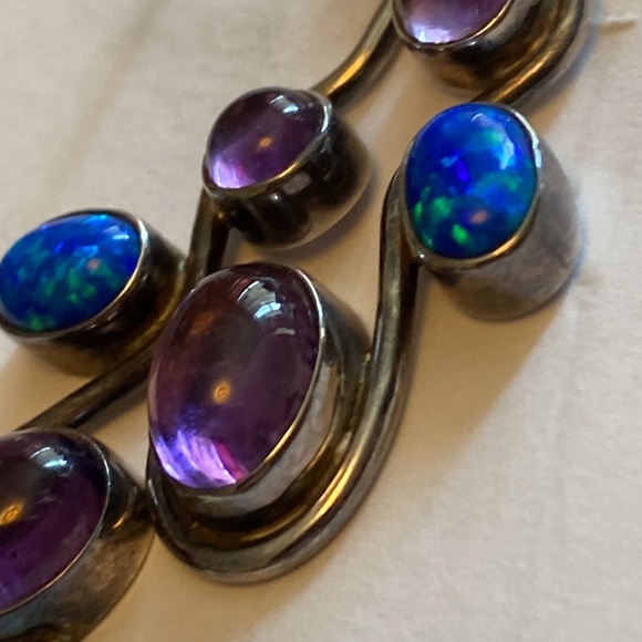 🌴Artisan made sterling silver amethyst opal earrings - Picture 6 of 9